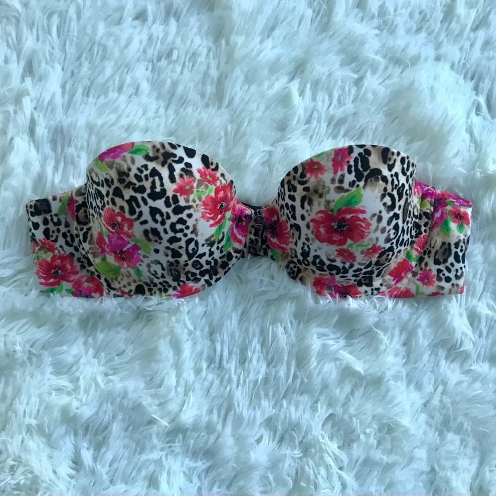 VS floral & leopard lined strapless bra